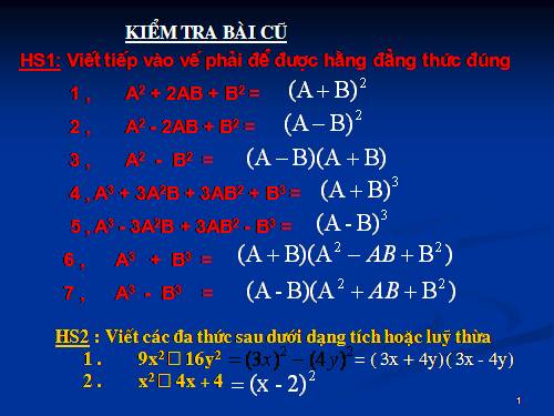 Chương I. §7. Phân tích đa thức thành nhân tử bằng phương pháp dùng hằng đẳng thức