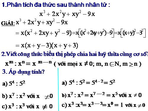 Chương I. §10. Chia đơn thức cho đơn thức