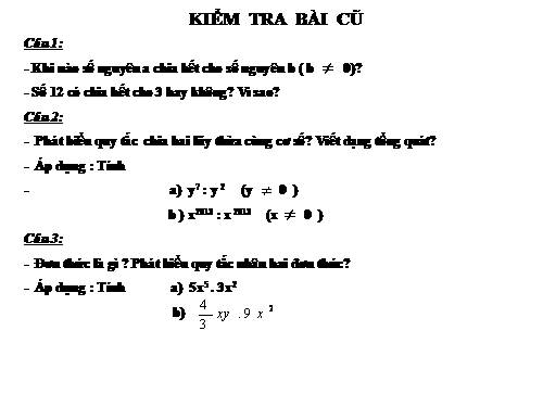 Chương I. §10. Chia đơn thức cho đơn thức