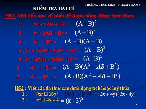 Chương I. §7. Phân tích đa thức thành nhân tử bằng phương pháp dùng hằng đẳng thức