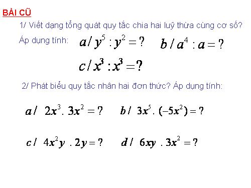 Chương I. §10. Chia đơn thức cho đơn thức