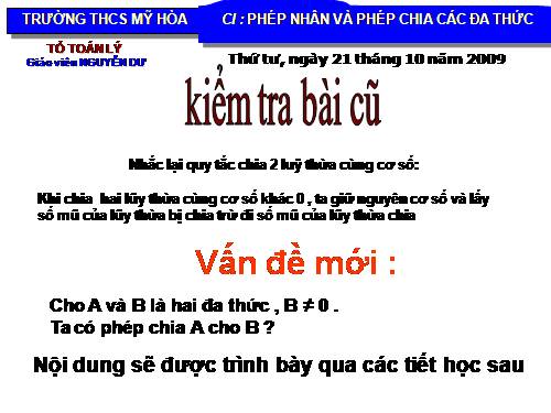 Chương I. §10. Chia đơn thức cho đơn thức