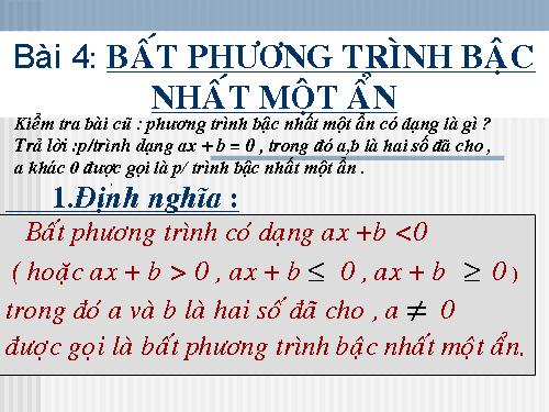 Chương IV. §4. Bất phương trình bậc nhất một ẩn