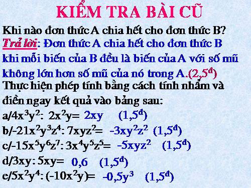 Chương I. §11. Chia đa thức cho đơn thức