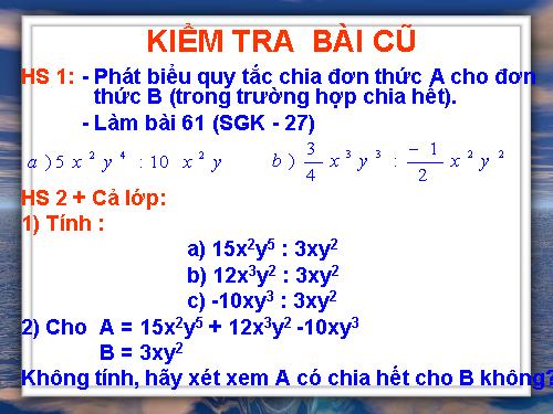 Chương I. §10. Chia đơn thức cho đơn thức