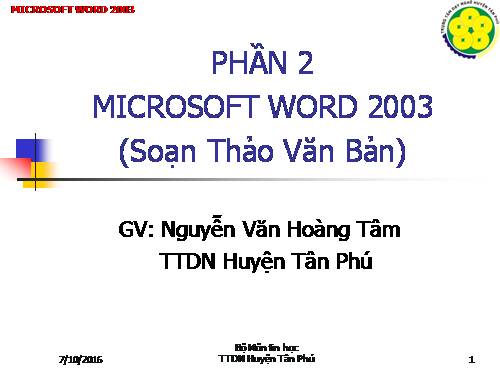 MS-WORD 2003 - BÀI 1