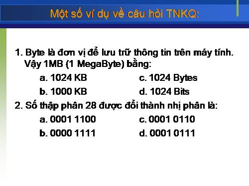 Một số ví dụ về trắc nghiệm khách quan