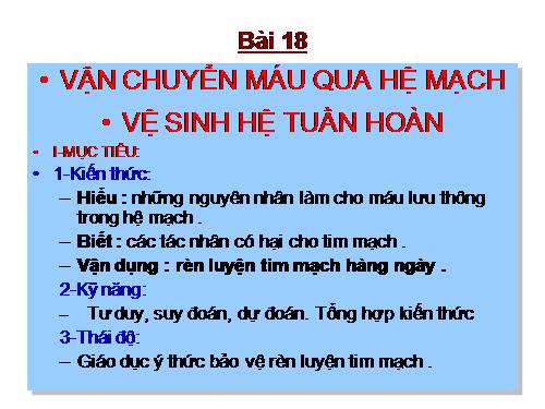 Bài 18. Vận chuyển máu qua hệ mạch. Vệ sinh hệ tuần hoàn