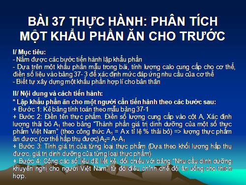 Bài 37. Thực hành: Phân tích một khẩu phần cho trước