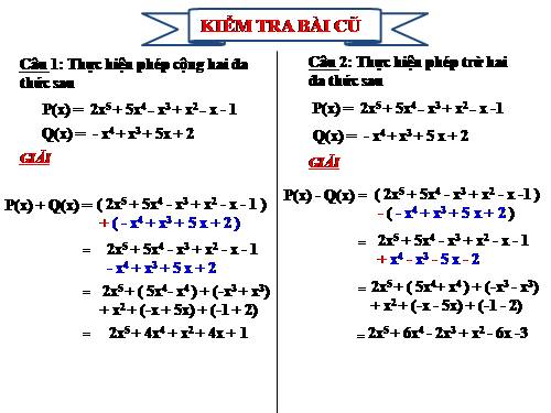 Chương IV. §8. Cộng, trừ đa thức một biến