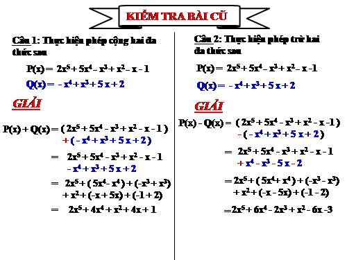 Chương IV. §8. Cộng, trừ đa thức một biến