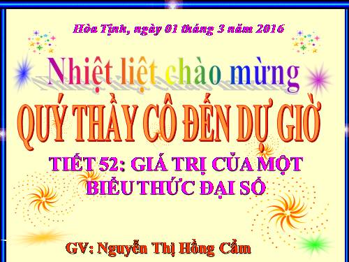 Chương IV. §2. Giá trị của một biểu thức đại số