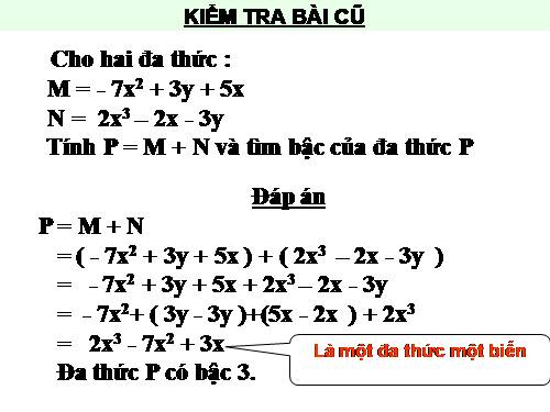 Chương IV. §7. Đa thức một biến