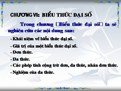 Chương IV. §1. Khái niệm về biểu thức đại số