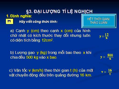 Chương II. §3. Đại lượng tỉ lệ nghịch