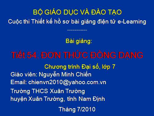 Chương IV. §4. Đơn thức đồng dạng