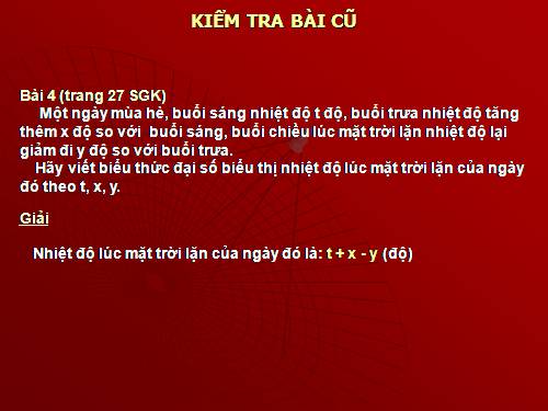 Chương IV. §2. Giá trị của một biểu thức đại số