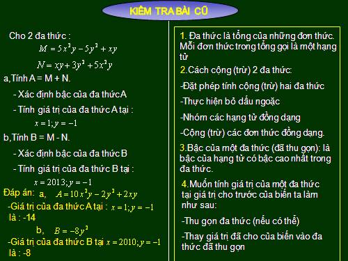 Chương IV. §7. Đa thức một biến