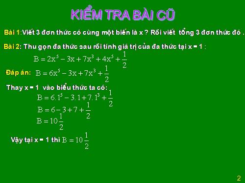 Chương IV. §7. Đa thức một biến