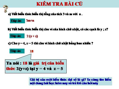 Chương IV. §2. Giá trị của một biểu thức đại số