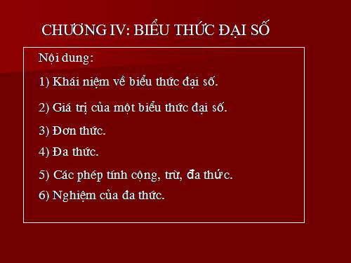 Chương IV. §1. Khái niệm về biểu thức đại số