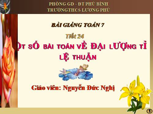 Chương II. §2. Một số bài toán về đại lượng tỉ lệ thuận