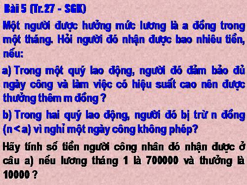 Chương IV. §2. Giá trị của một biểu thức đại số