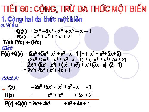 Chương IV. §8. Cộng, trừ đa thức một biến