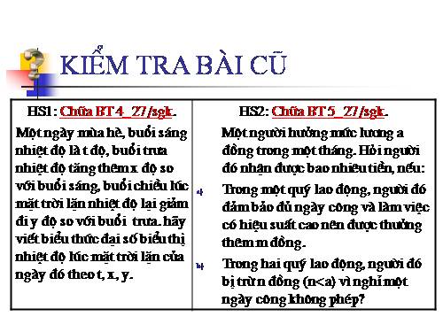 Chương IV. §2. Giá trị của một biểu thức đại số