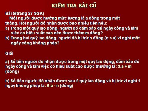 Chương IV. §2. Giá trị của một biểu thức đại số