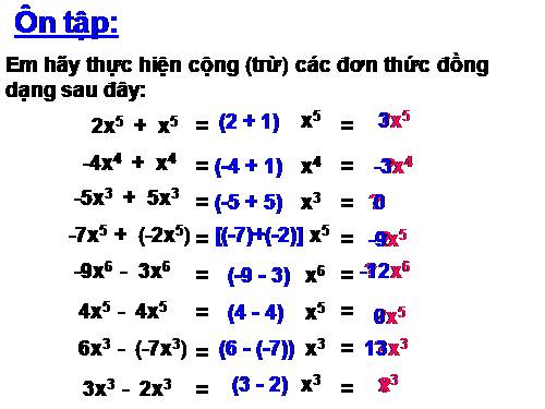 Chương IV. §8. Cộng, trừ đa thức một biến