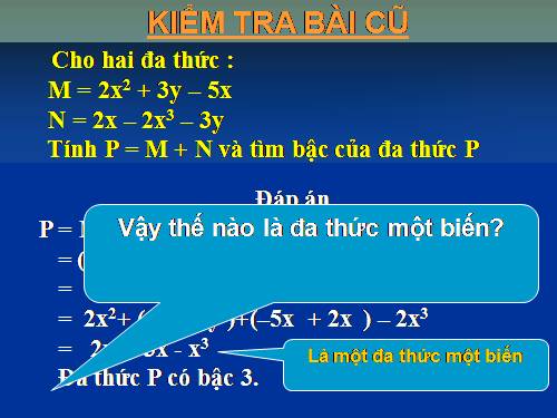 Chương IV. §7. Đa thức một biến