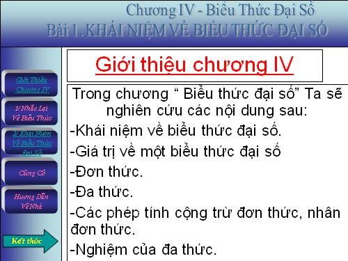 Chương IV. §1. Khái niệm về biểu thức đại số