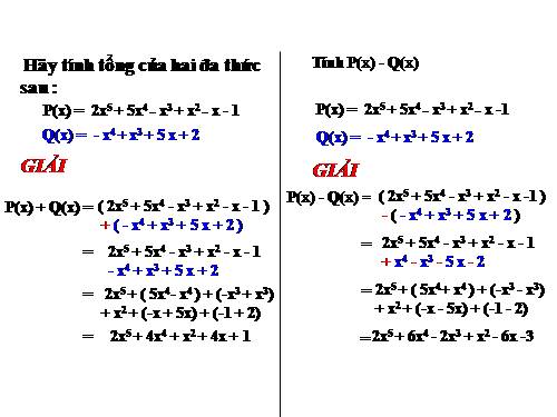 Chương IV. §8. Cộng, trừ đa thức một biến