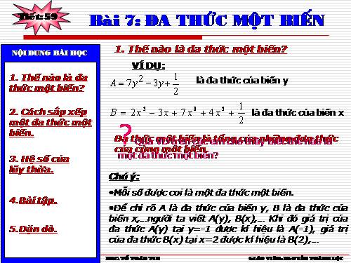 Chương IV. §7. Đa thức một biến