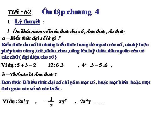 Ôn tập Chương IV. Biểu thức đại số