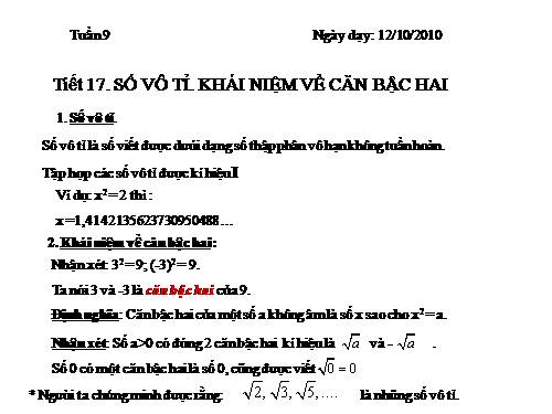 Chương I. §11. Số vô tỉ. Khái niệm về căn bậc hai