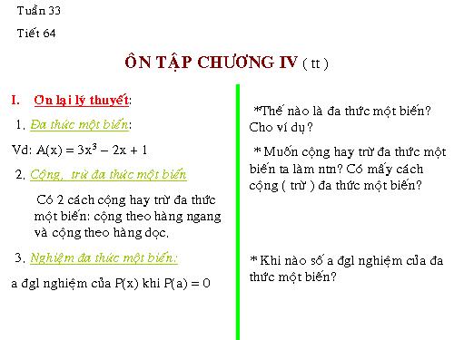 Ôn tập Chương IV. Biểu thức đại số