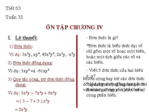 Ôn tập Chương IV. Biểu thức đại số