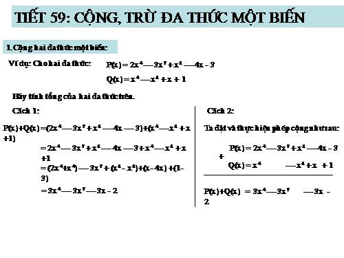 Chương IV. §8. Cộng, trừ đa thức một biến