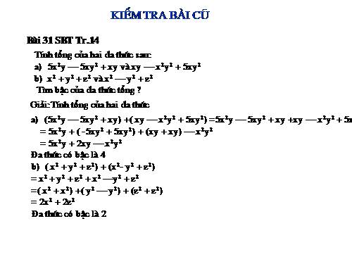 Chương IV. §7. Đa thức một biến