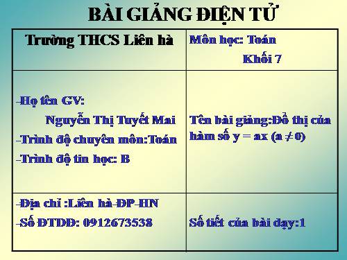 Chương II. §7. Đồ thị của hàm số y = ax (a ≠ 0)