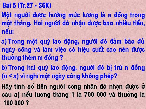 Chương IV. §2. Giá trị của một biểu thức đại số