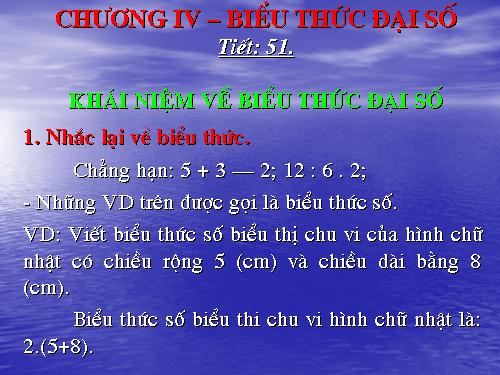 Chương IV. §1. Khái niệm về biểu thức đại số