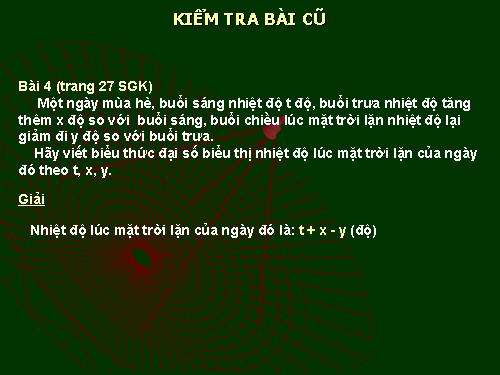 Chương IV. §2. Giá trị của một biểu thức đại số