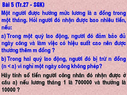 Chương IV. §2. Giá trị của một biểu thức đại số