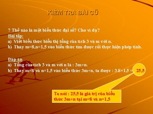 Chương IV. §2. Giá trị của một biểu thức đại số