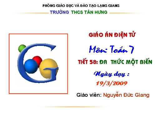 Chương IV. §7. Đa thức một biến