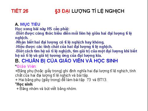 Chương II. §3. Đại lượng tỉ lệ nghịch