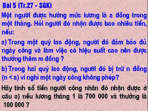 Chương IV. §2. Giá trị của một biểu thức đại số